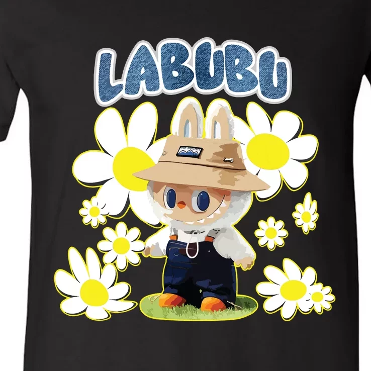 Funny Labubu Lover Cute Labubu Flowers V-Neck T-Shirt