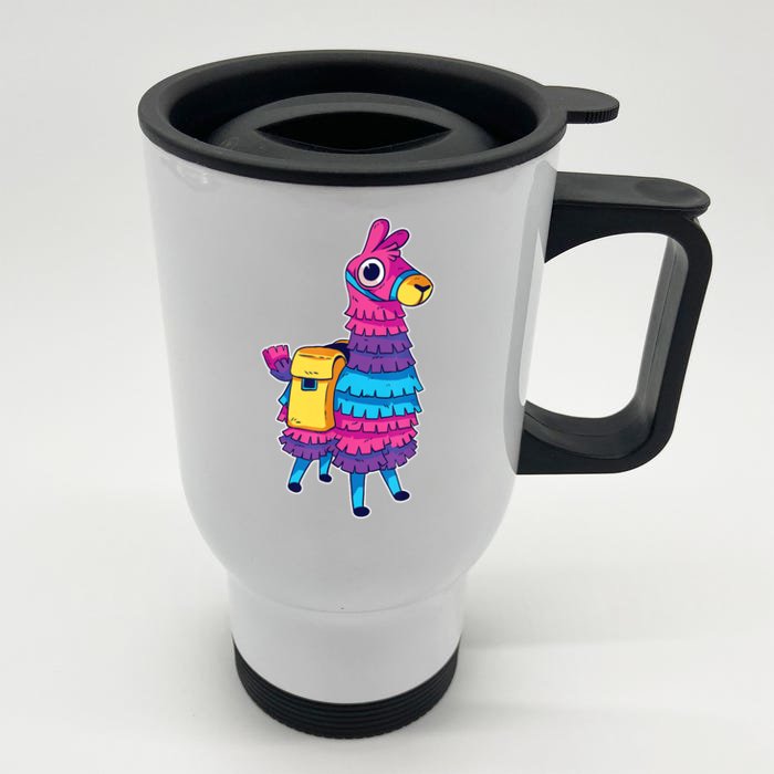 Funny Loot Llama Pinata With Yellow Saddlebag Front & Back Stainless Steel Travel Mug