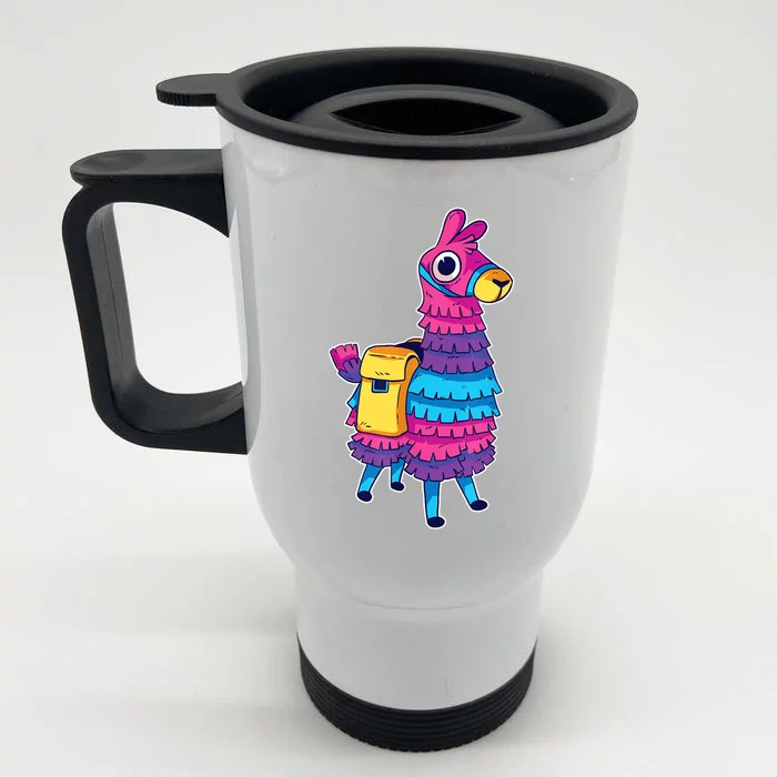 Funny Loot Llama Pinata With Yellow Saddlebag Front & Back Stainless Steel Travel Mug