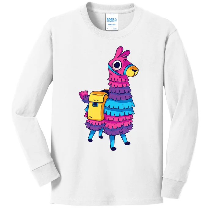 Funny Loot Llama Pinata With Yellow Saddlebag Kids Long Sleeve Shirt