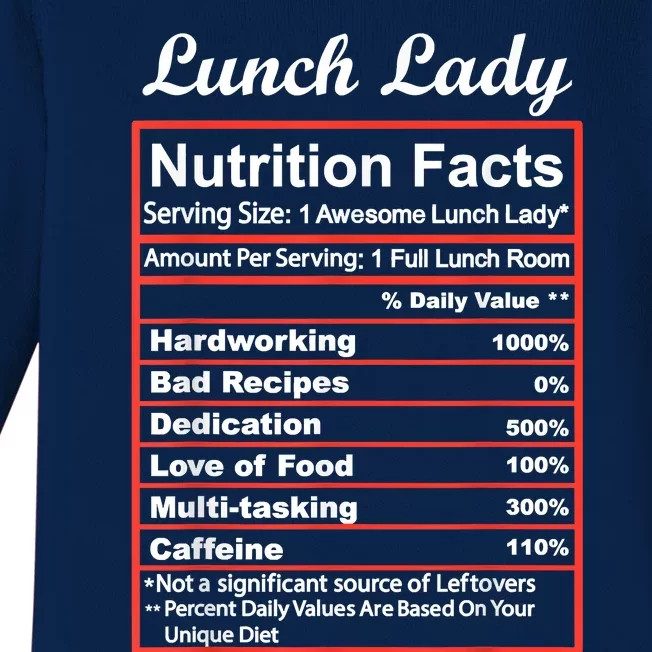 Funny Lunch Lady Nutrition Facts School Cafeteria Cooks Baby Long Sleeve Bodysuit