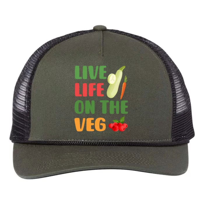 Funny Live Life On The Veg Vegetarian Vegan Plant Based Funny Gift Retro Rope Trucker Hat Cap