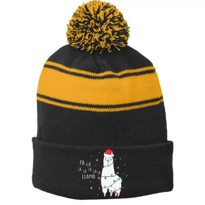 Fa La La Llama Christmas Light Stripe Pom Pom Beanie