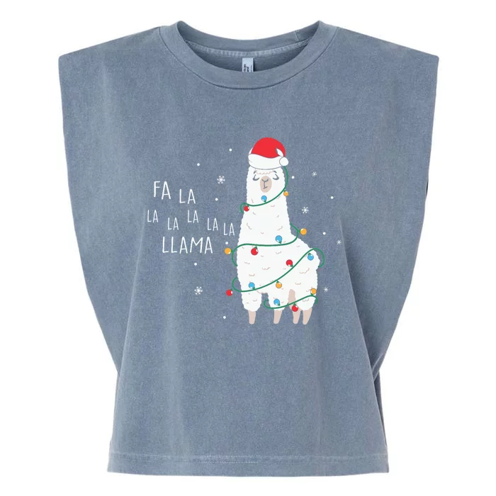 Fa La La Llama Christmas Light Garment-Dyed Women's Muscle Tee