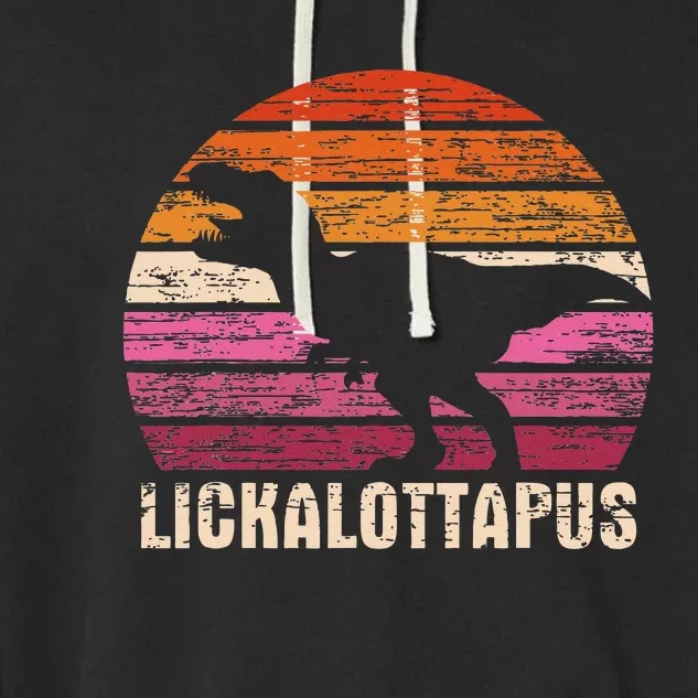 Funny Lesbian Lickalottapus Dinosaurs LGBTQ Pride Flag Retro Garment-Dyed Fleece Hoodie