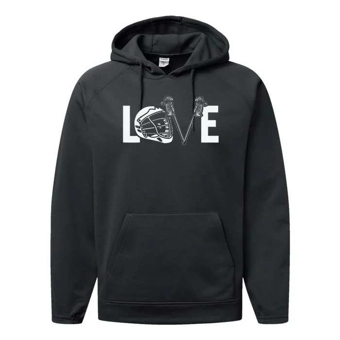 Funny Lacrosse Lover LAX LOVE Lacrosse Player Performance Fleece Hoodie