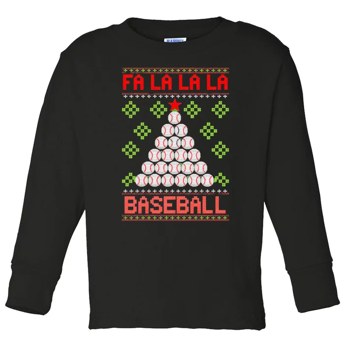 Fa La La La Baseball Christmas Funny Gift Ugly Xmas Tree Toddler Long Sleeve Shirt