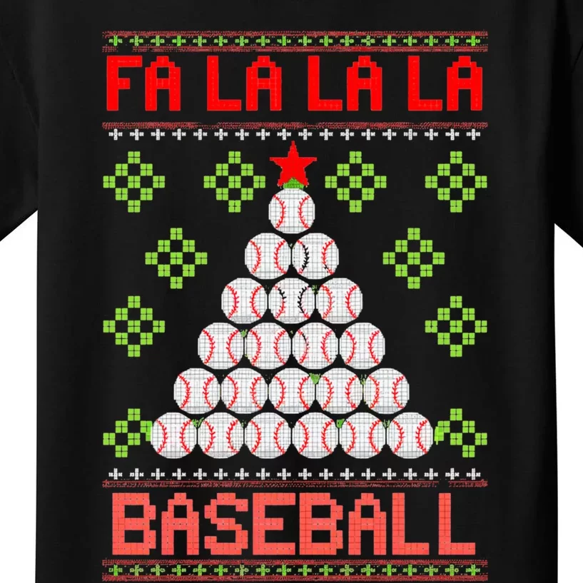 Fa La La La Baseball Christmas Funny Gift Ugly Xmas Tree Kids T-Shirt