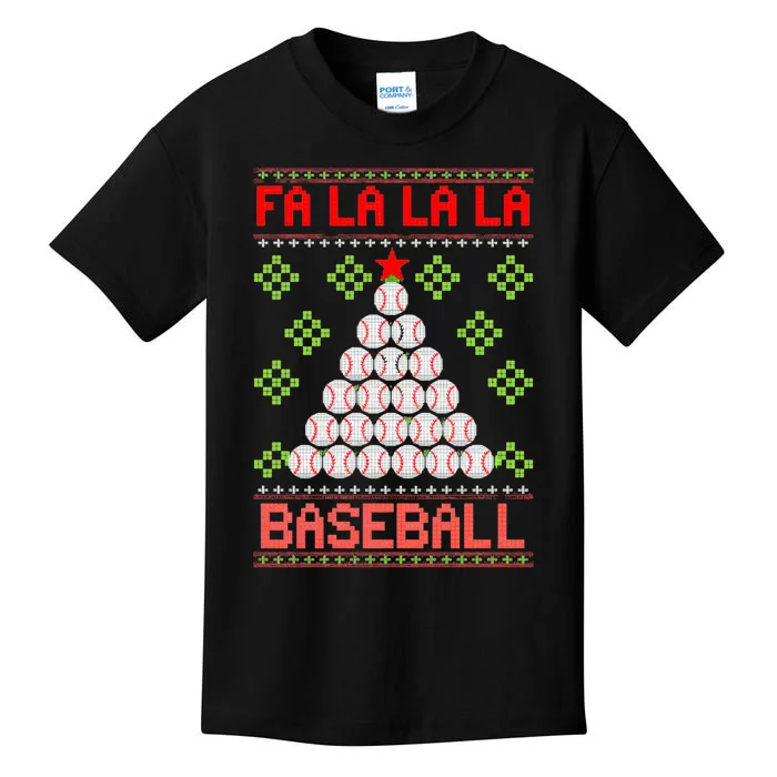 Fa La La La Baseball Christmas Funny Gift Ugly Xmas Tree Kids T-Shirt