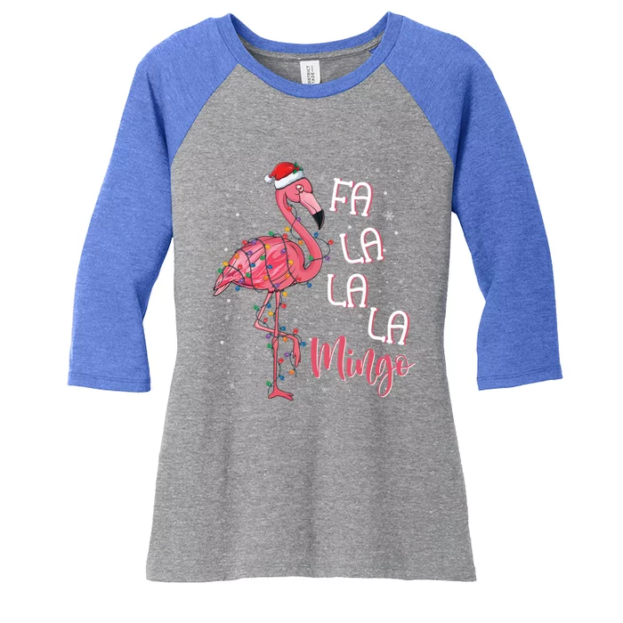 Fa La La Mingo Flamingo Christmas Tree Tropical Xmas Gift Women's Tri-Blend 3/4-Sleeve Raglan Shirt