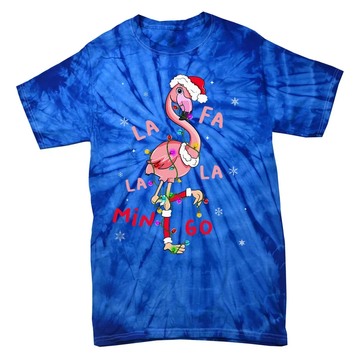 Fa La La Mingo Flamingo Christmas Tree Lights Tropical Xmas Tie-Dye T-Shirt