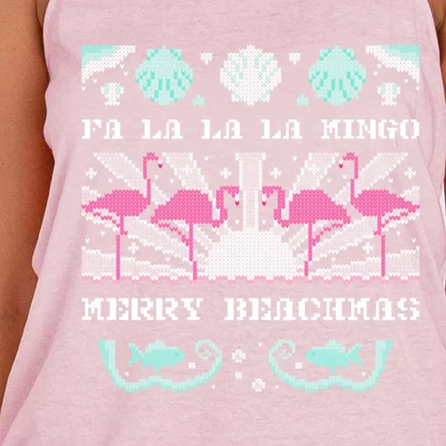 Fa La La La Mingo Flamingo Beach Ugly Merry Beachmas Xmas Gift Women's Knotted Racerback Tank