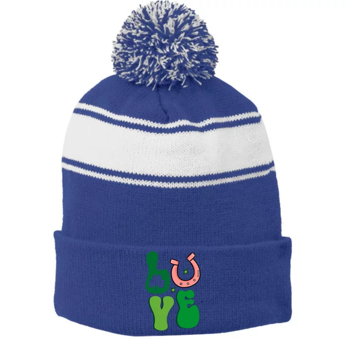 Funny Love Lucky Shamrock St Patrick's Day Gift Stripe Pom Pom Beanie