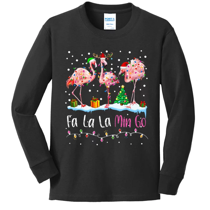 Fa La La La Mingo Flamingo Christmas Kids Long Sleeve Shirt