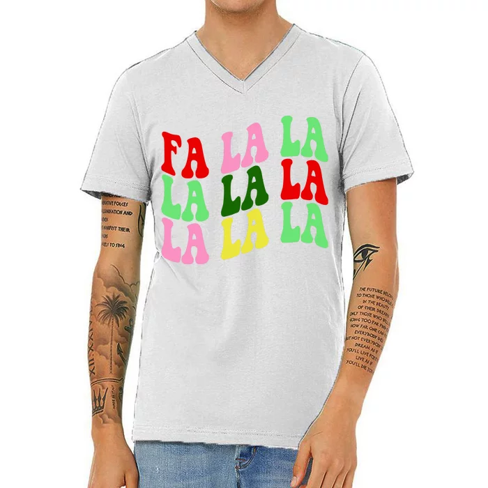 Fa La La Groovy Christmas V-Neck T-Shirt