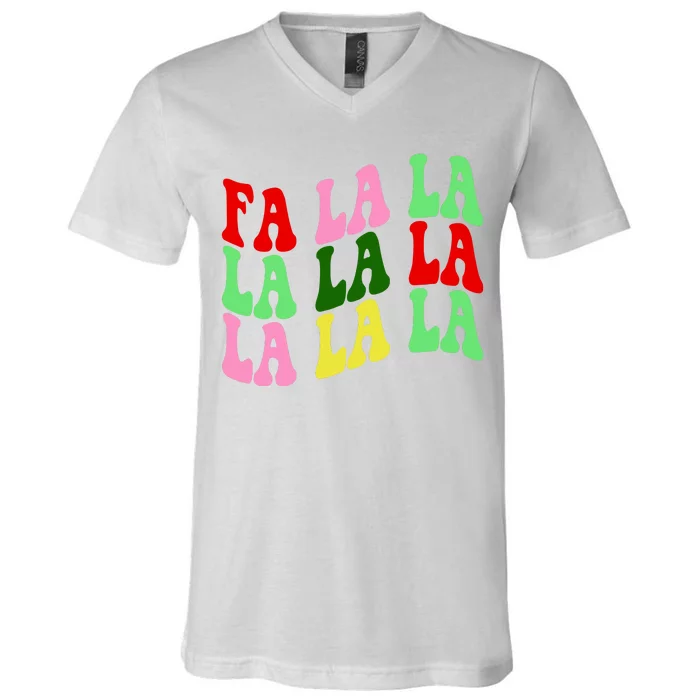 Fa La La Groovy Christmas V-Neck T-Shirt