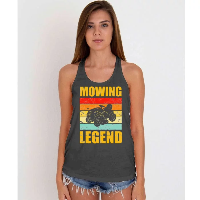 Funny Lawn Mower Mowing Legend Vintage Yard Work Lawn Tracto Women's Knotted Racerback Tank