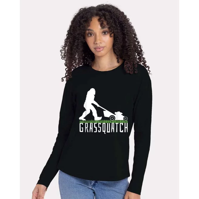 Funny Lawn Mowing Grassquatch Bigfoot Lawn Mower Womens Cotton Relaxed Long Sleeve T-Shirt