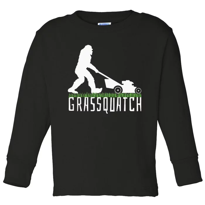 Funny Lawn Mowing Grassquatch Bigfoot Lawn Mower Toddler Long Sleeve Shirt