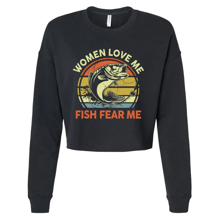 Fishing  Love Me Bass Fish Fear Gift Funny Dad Cropped Pullover Crew