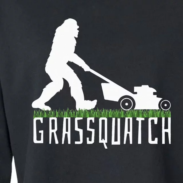 Funny Lawn Mowing Grassquatch Bigfoot Lawn Mower Cropped Pullover Crew