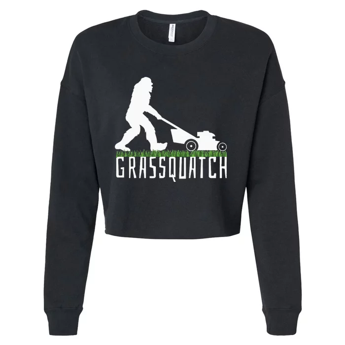 Funny Lawn Mowing Grassquatch Bigfoot Lawn Mower Cropped Pullover Crew