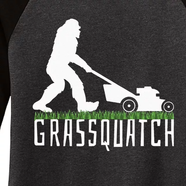 Funny Lawn Mowing Grassquatch Bigfoot Lawn Mower Women's Tri-Blend 3/4-Sleeve Raglan Shirt