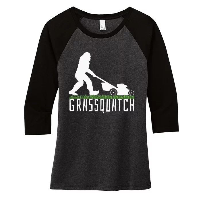 Funny Lawn Mowing Grassquatch Bigfoot Lawn Mower Women's Tri-Blend 3/4-Sleeve Raglan Shirt