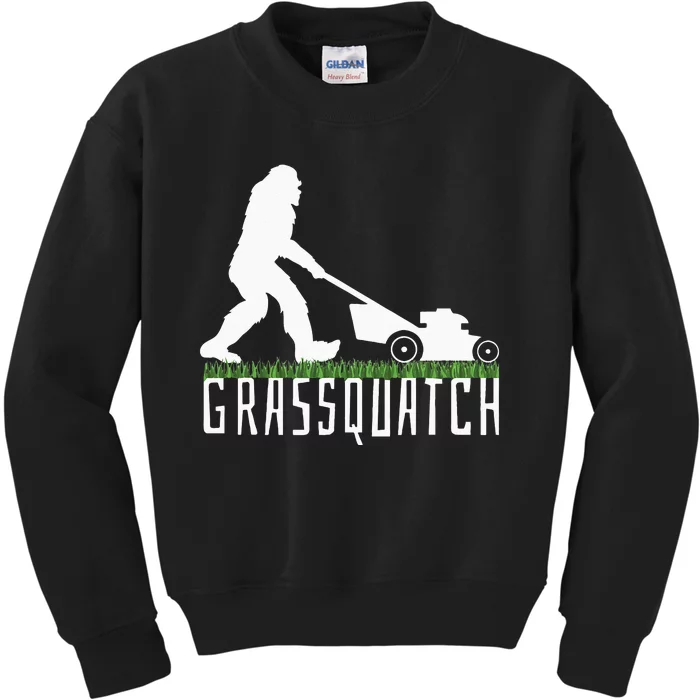 Funny Lawn Mowing Grassquatch Bigfoot Lawn Mower Kids Sweatshirt