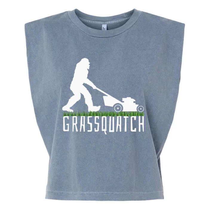 Funny Lawn Mowing Grassquatch Bigfoot Lawn Mower Garment-Dyed Women's Muscle Tee