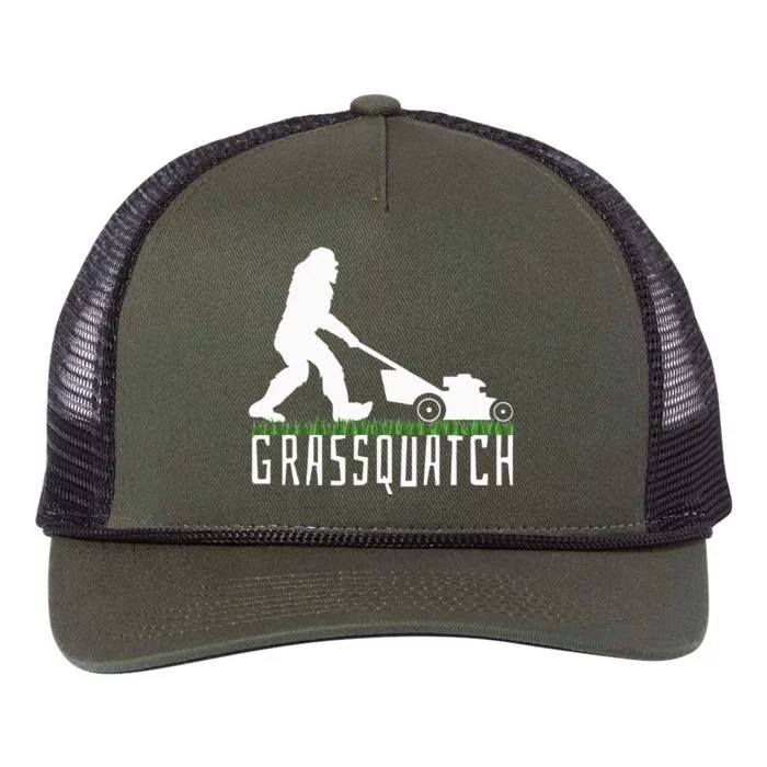 Funny Lawn Mowing Grassquatch Bigfoot Lawn Mower Retro Rope Trucker Hat Cap