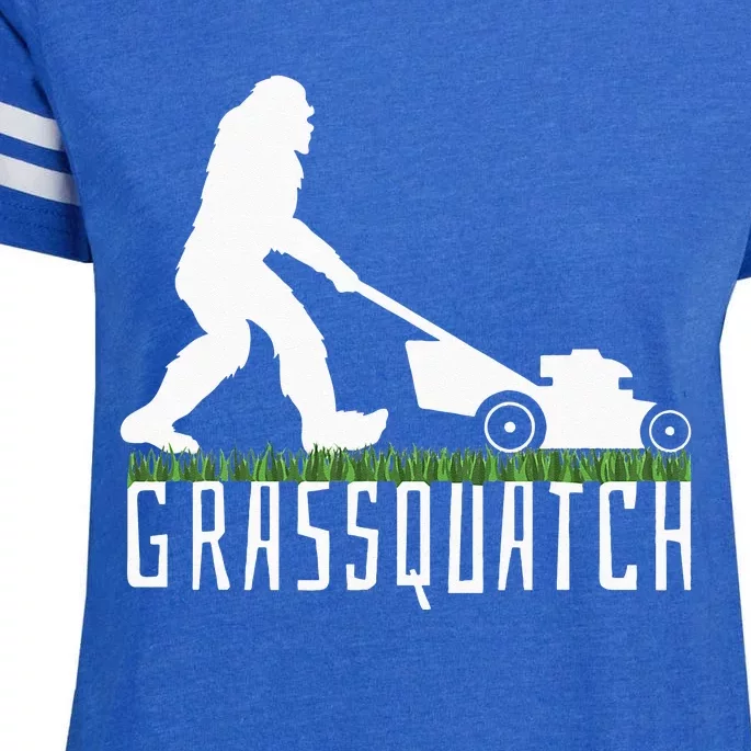 Funny Lawn Mowing Grassquatch Bigfoot Lawn Mower Enza Ladies Jersey Football T-Shirt