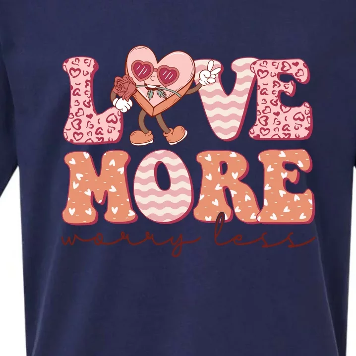 Funny Love More Worry Less Retro Valentine's Day Gift Sueded Cloud Jersey T-Shirt