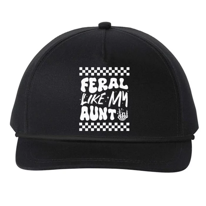 Feral Like My Aunt Groovy Funny Feral Nephew Niece Retro Snapback Five-Panel Rope Hat