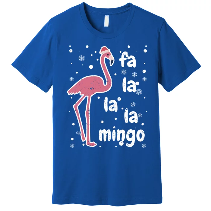 Fa La Mingo Funny Christmas Flamingo Lover Santa Claus Hat Gift Premium T-Shirt