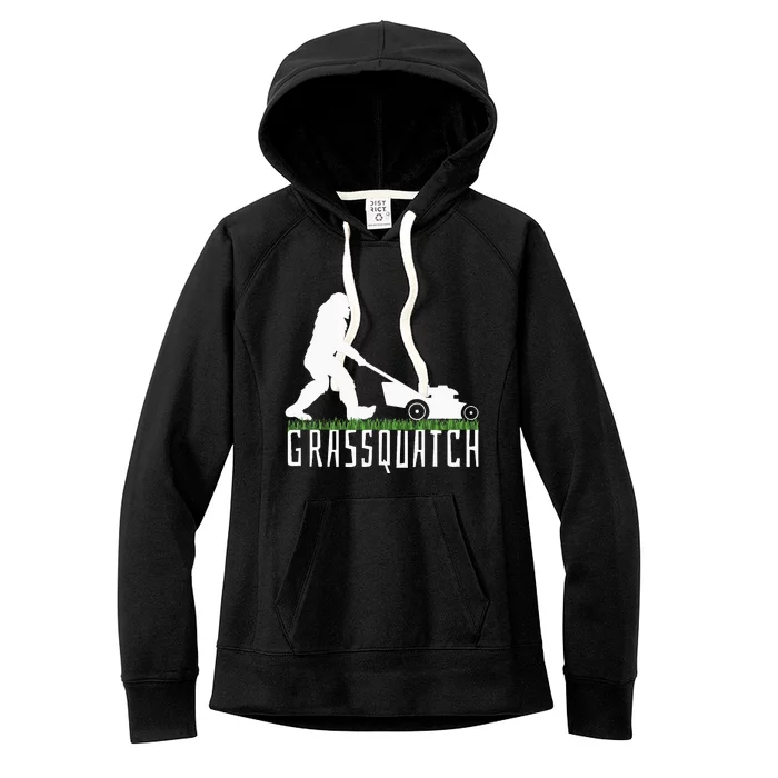 Funny Lawn Mowing Grassquatch Bigfoot Lawn Mower Women's Fleece Hoodie