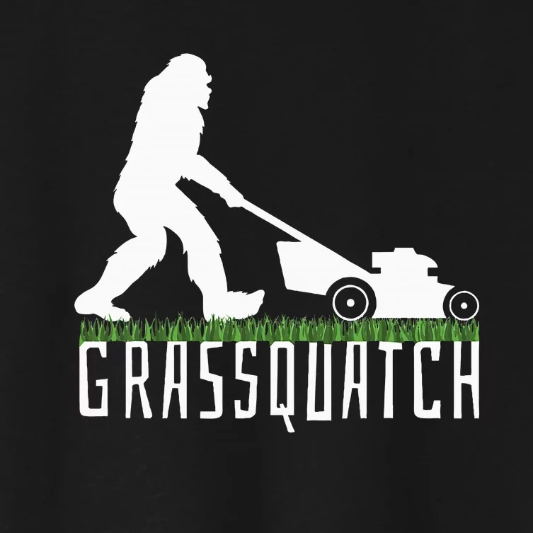 Funny Lawn Mowing Grassquatch Bigfoot Lawn Mower Women's Crop Top Tee