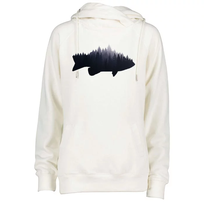 Fishing Large Mouth Bass Forest Nature Fish Fisher Gift Womens Funnel Neck Pullover Hood