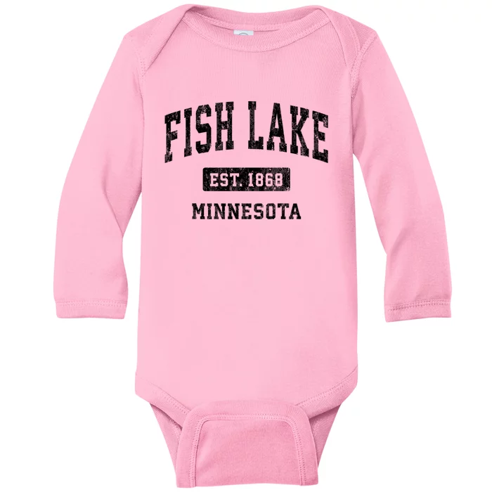 Fish Lake Minnesota Mn Vintage Athletic Sports Baby Long Sleeve Bodysuit