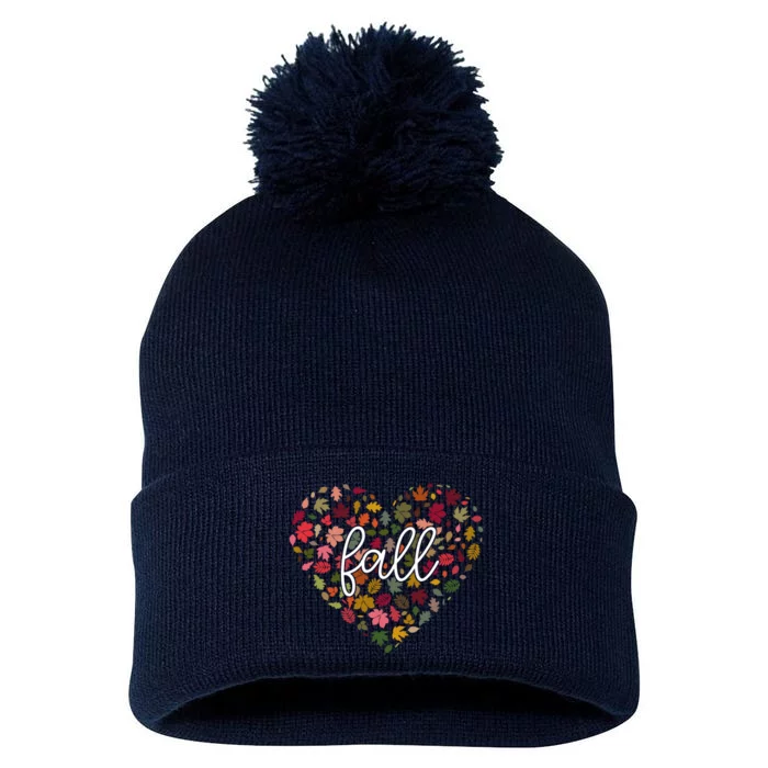 Fall Lover Nature Heart Pom Pom 12in Knit Beanie