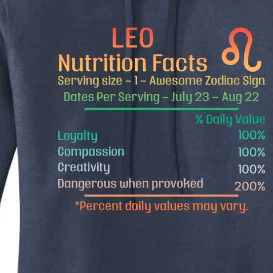 Funny Leo Nutrition Facts Zodiac Gift Women's Pullover Hoodie