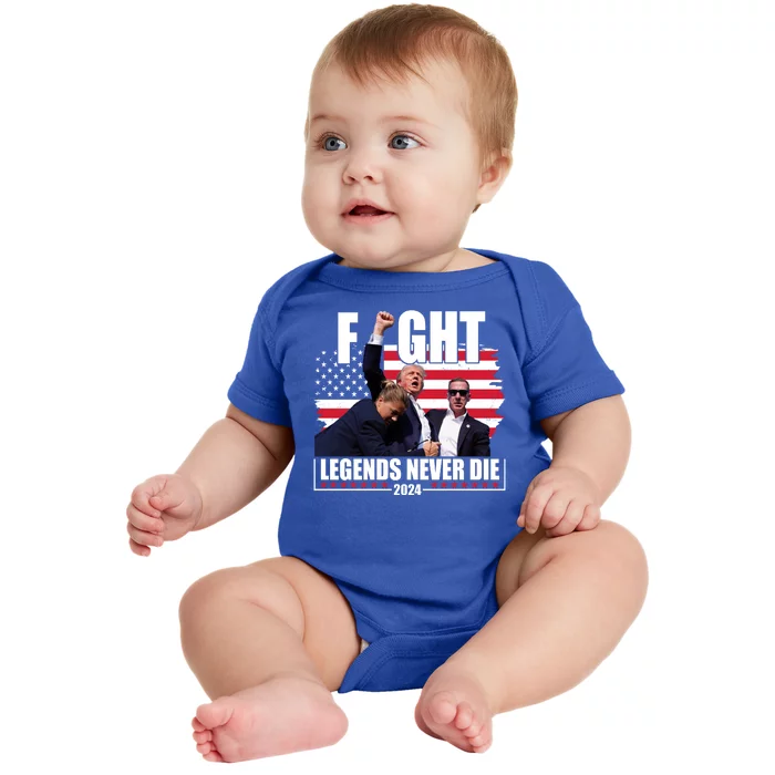 Fight Legends Never Die 2024 Trump Shooting Usa Flag Baby Bodysuit