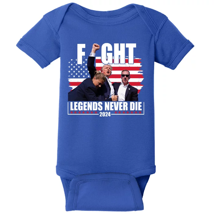 Fight Legends Never Die 2024 Trump Shooting Usa Flag Baby Bodysuit