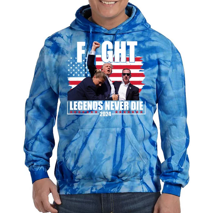 Fight Legends Never Die 2024 Trump Shooting Usa Flag Tie Dye Hoodie