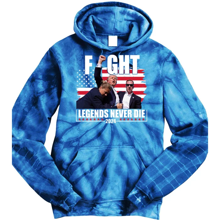 Fight Legends Never Die 2024 Trump Shooting Usa Flag Tie Dye Hoodie