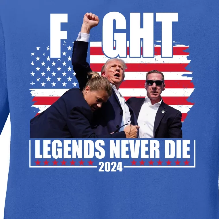 Fight Legends Never Die 2024 Trump Shooting Usa Flag Ladies Long Sleeve Shirt