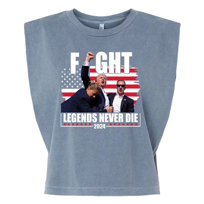 Fight Legends Never Die 2024 Trump Shooting Usa Flag Garment-Dyed Women's Muscle Tee