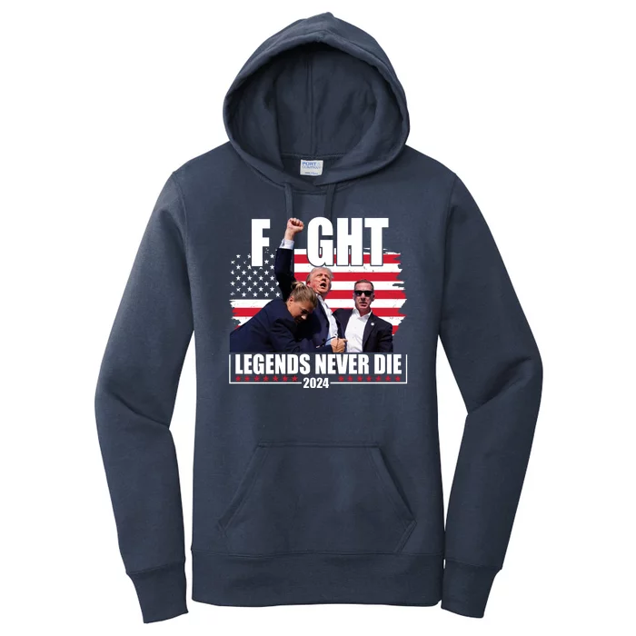 Fight Legends Never Die 2024 Trump Shooting Usa Flag Women's Pullover Hoodie