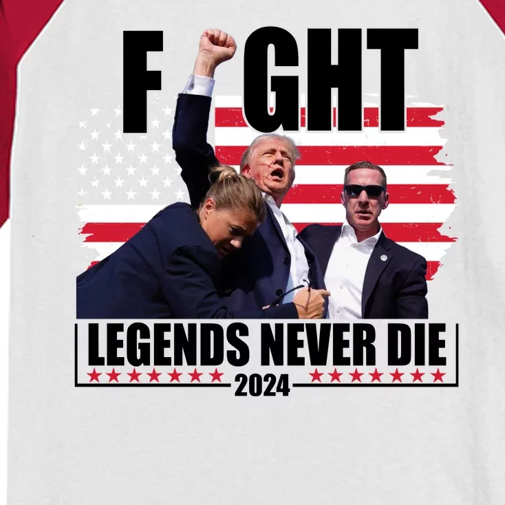 Fight Legends Never Die 2024 Trump Shooting Usa Flag Kids Colorblock Raglan Jersey