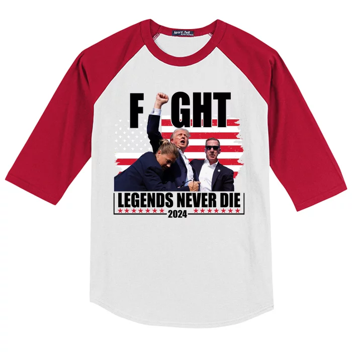 Fight Legends Never Die 2024 Trump Shooting Usa Flag Kids Colorblock Raglan Jersey